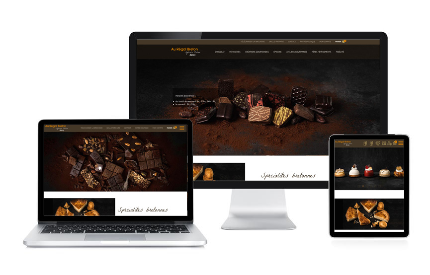 Animation du site e-commerce, community manager, rédaction et intégration de fiches produits de la pâtisserie chocolaterie Au Régal Breton par Jane Web